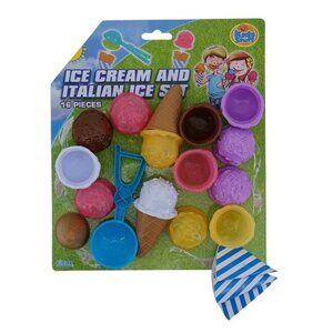 Excite Kid’s Stuff Ice Cream & Italian Ice Play Set – 16 Pieces – Pretend Toy Se